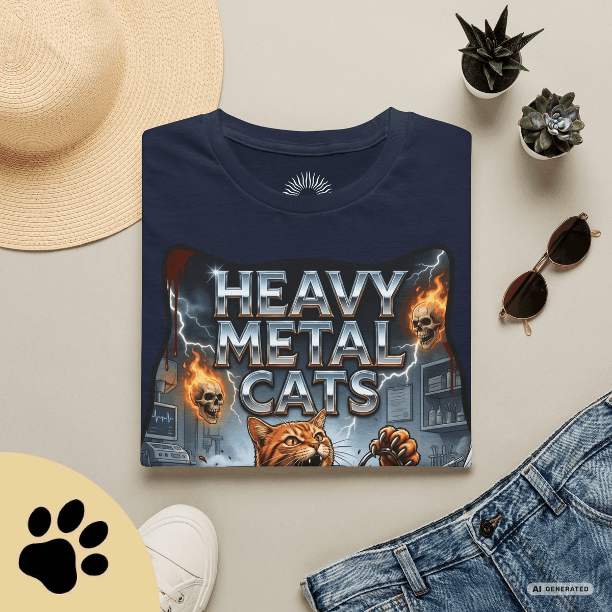 Heavy Metal Cats – Escape the Vet T-Shirt | Lustiges Katzen Metal Shirt | Gildan 64000 Unisex Rock & Heavy Metal Tee - Sunbeamstore
