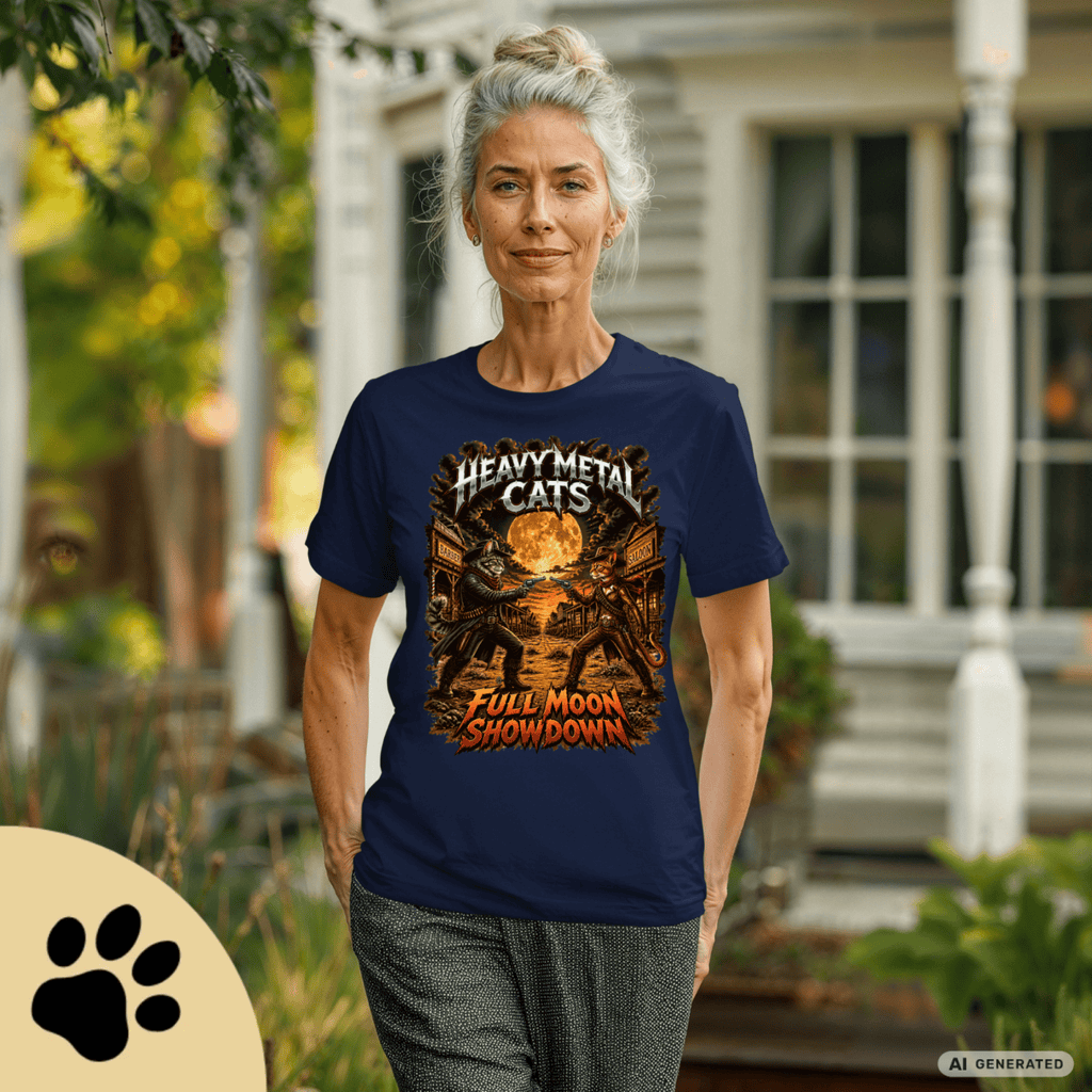 Heavy Metal Cats – Full Moon Showdown | Lustiges Katzen Metal T-Shirt | Cowboy Katzen Shirt | Gildan 64000 Unisex - Sunbeamstore