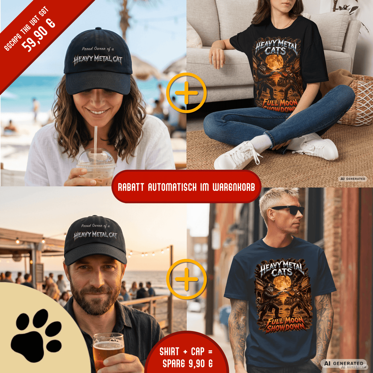 Heavy Metal Cats – Full Moon Showdown | Lustiges Katzen Metal T-Shirt | Cowboy Katzen Shirt | Gildan 64000 Unisex - Sunbeamstore