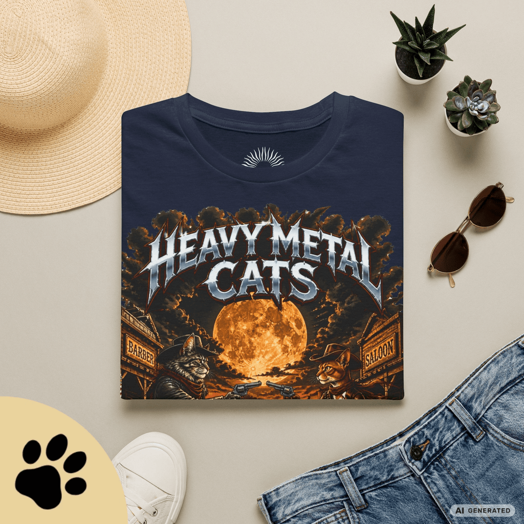 Heavy Metal Cats – Full Moon Showdown | Lustiges Katzen Metal T-Shirt | Cowboy Katzen Shirt | Gildan 64000 Unisex - Sunbeamstore