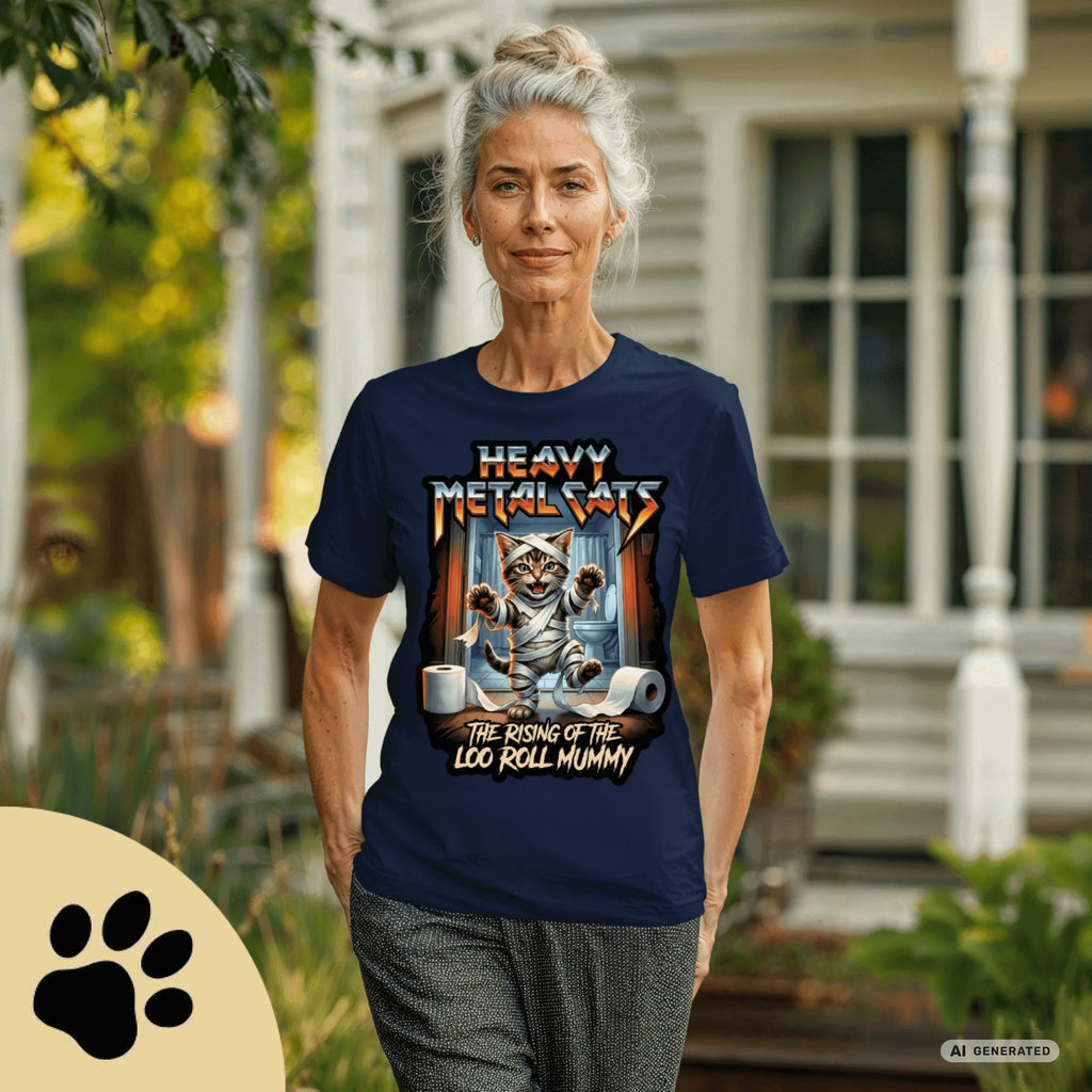 Heavy Metal Cats – The Rising of the Loo Roll Mummy T-Shirt | Funny Cat Metal Shirt | Gildan 64000 Unisex Tee - Sunbeamstore