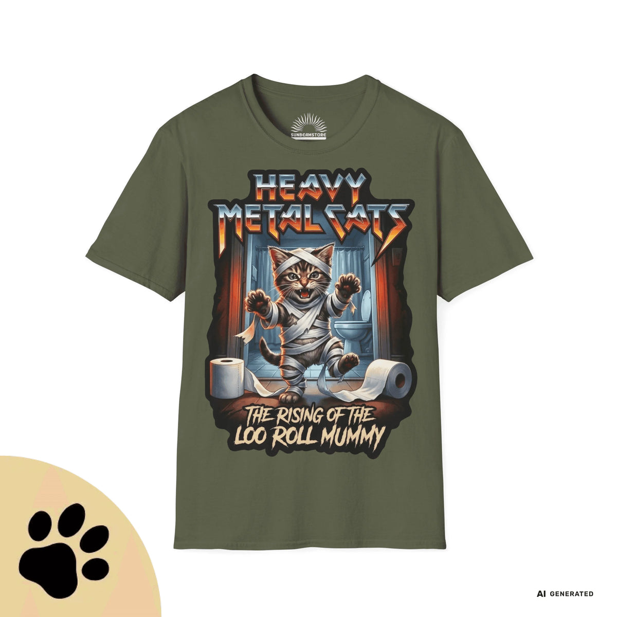 Heavy Metal Cats – The Rising of the Loo Roll Mummy T-Shirt | Funny Cat Metal Shirt | Gildan 64000 Unisex Tee - Sunbeamstore