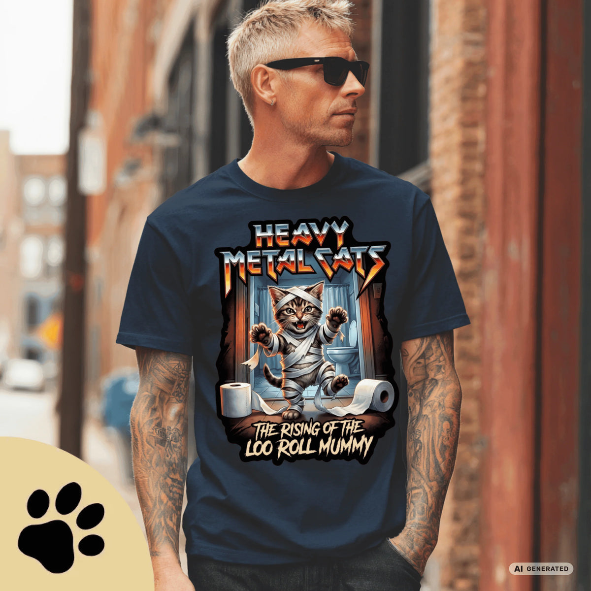 Heavy Metal Cats – The Rising of the Loo Roll Mummy T-Shirt | Funny Cat Metal Shirt | Gildan 64000 Unisex Tee - Sunbeamstore