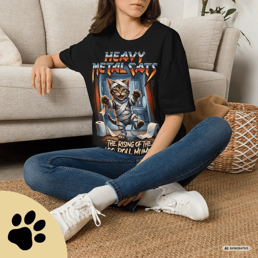 Heavy Metal Cats – The Rising of the Loo Roll Mummy T-Shirt | Funny Cat Metal Shirt | Gildan 64000 Unisex Tee - Sunbeamstore