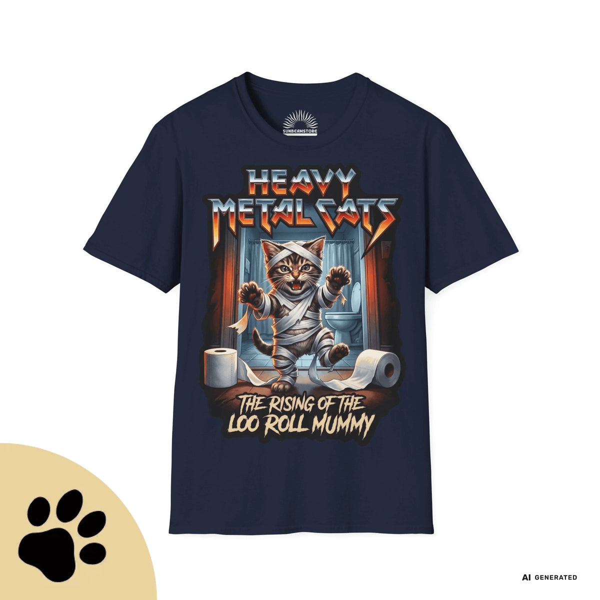 Heavy Metal Cats – The Rising of the Loo Roll Mummy T-Shirt | Funny Cat Metal Shirt | Gildan 64000 Unisex Tee - Sunbeamstore