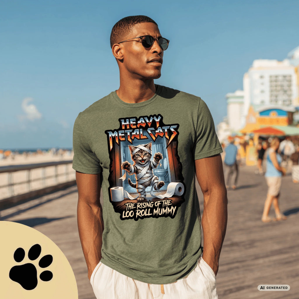 Heavy Metal Cats – The Rising of the Loo Roll Mummy T-Shirt | Funny Cat Metal Shirt | Gildan 64000 Unisex Tee - Sunbeamstore