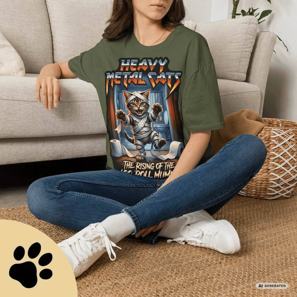 Heavy Metal Cats – The Rising of the Loo Roll Mummy T-Shirt | Funny Cat Metal Shirt | Gildan 64000 Unisex Tee - Sunbeamstore
