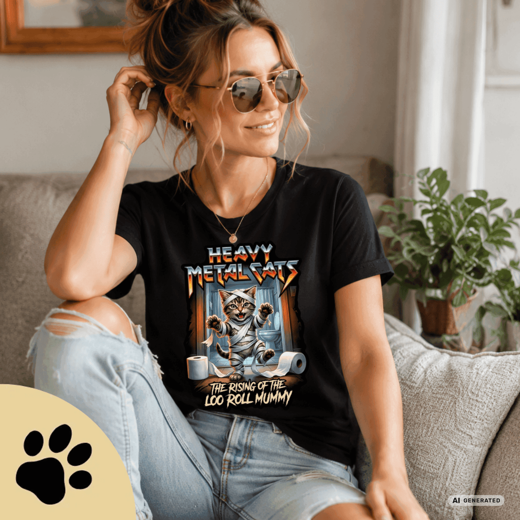 Heavy Metal Cats – The Rising of the Loo Roll Mummy T-Shirt | Funny Cat Metal Shirt | Gildan 64000 Unisex Tee - Sunbeamstore
