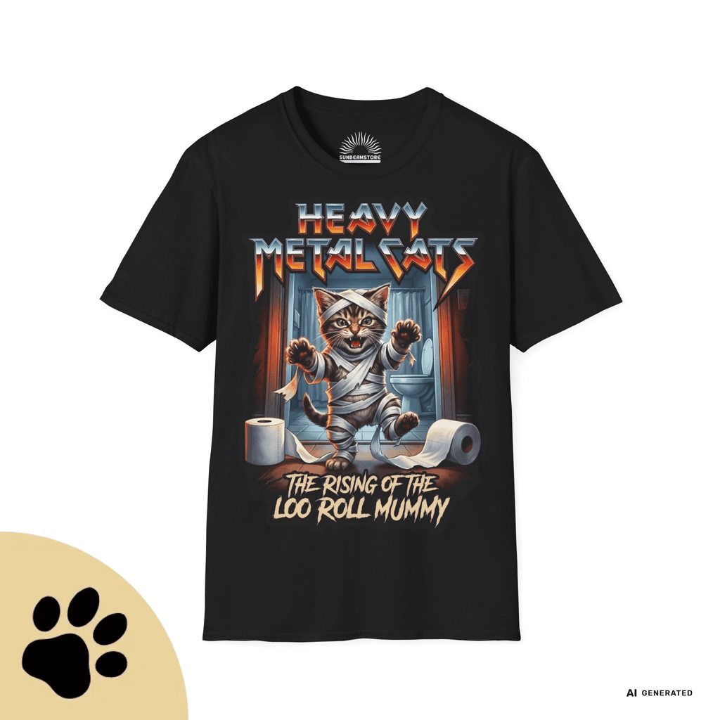 Heavy Metal Cats – The Rising of the Loo Roll Mummy T-Shirt | Funny Cat Metal Shirt | Gildan 64000 Unisex Tee - Sunbeamstore