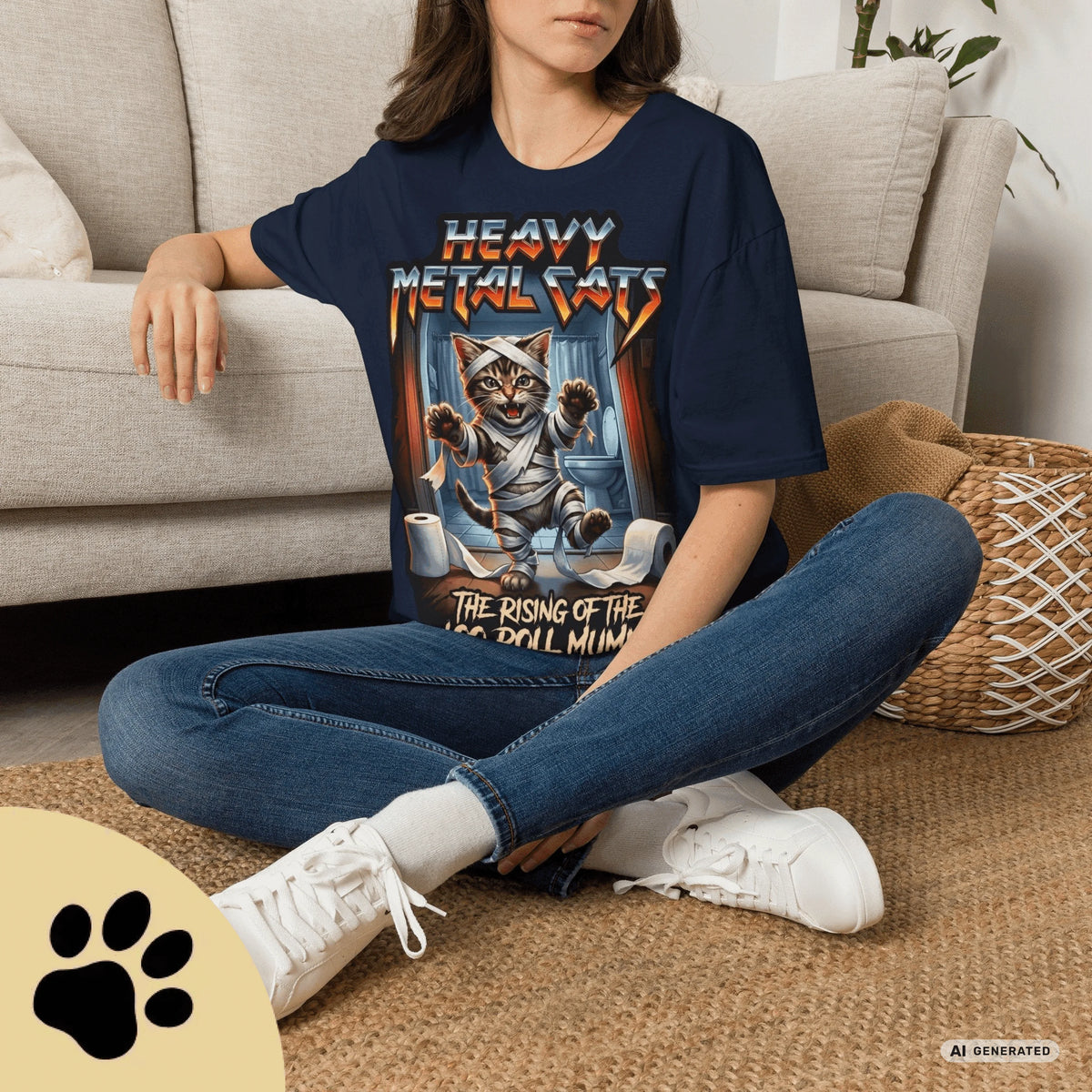 Heavy Metal Cats – The Rising of the Loo Roll Mummy T-Shirt | Funny Cat Metal Shirt | Gildan 64000 Unisex Tee - Sunbeamstore