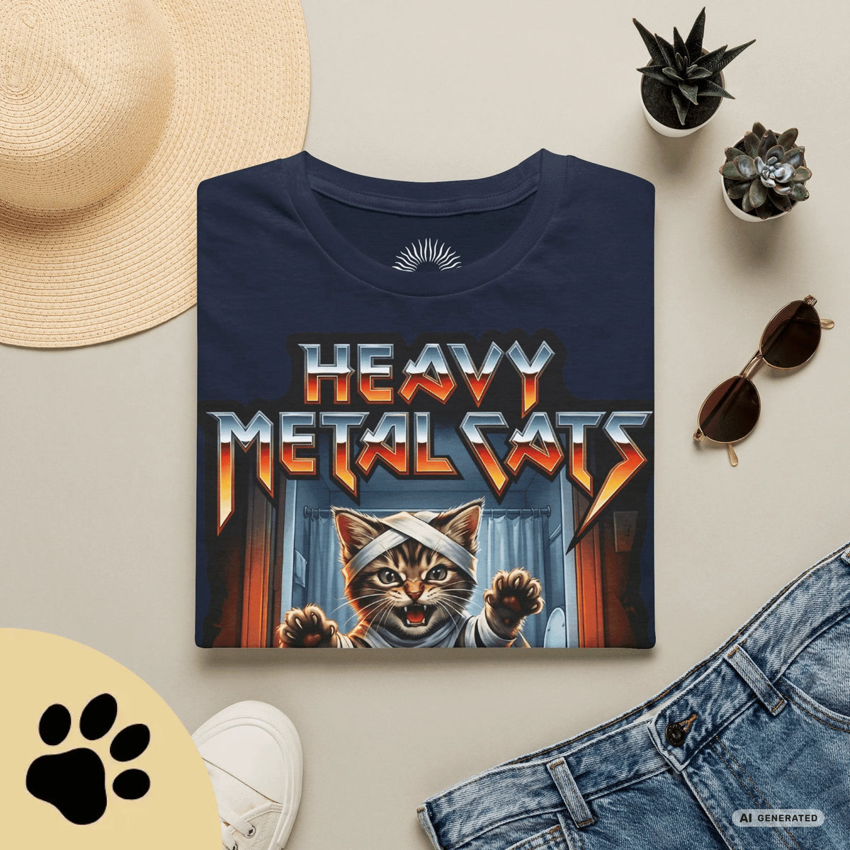 Heavy Metal Cats – The Rising of the Loo Roll Mummy T-Shirt | Funny Cat Metal Shirt | Gildan 64000 Unisex Tee - Sunbeamstore