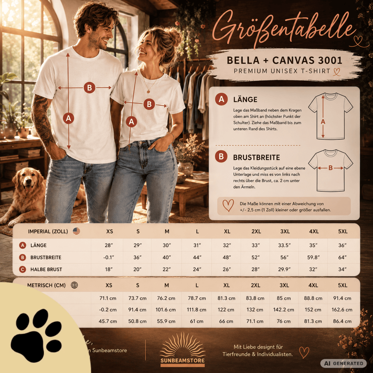 I LOVE D(O)GS – Minimalistisches Hunde T-Shirt mit Dog Doodle Backprint | Bella+Canvas 3001 - Sunbeamstore