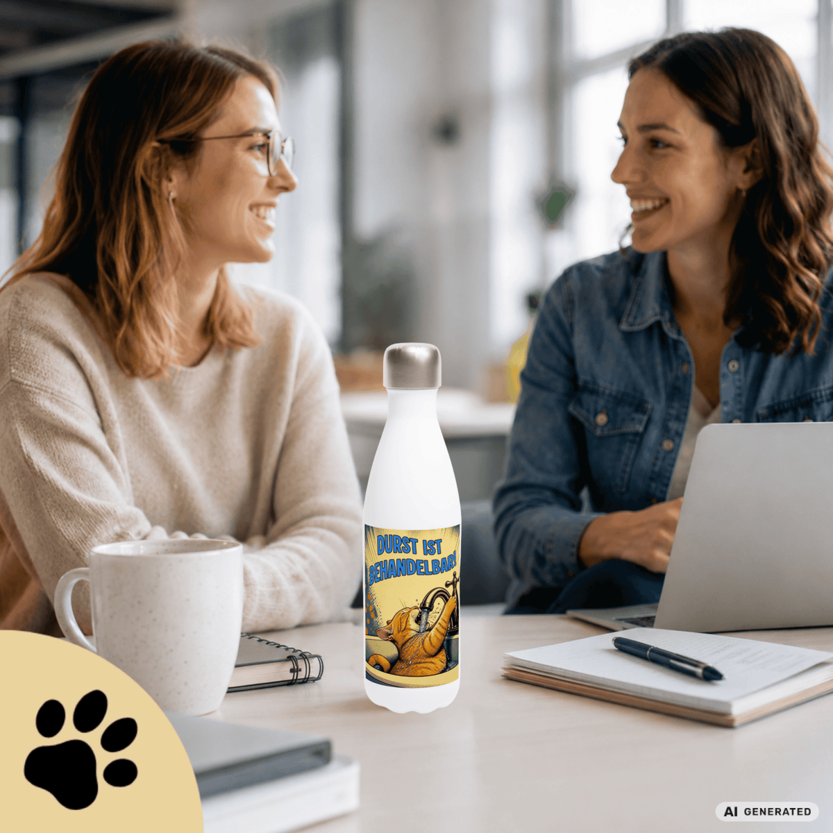 💧🐱 Katzen Trinkflasche "Durst ist behandelbar!" | Edelstahl Isolierflasche 500 ml | Lustiges Geschenk für Katzenfans - Sunbeamstore