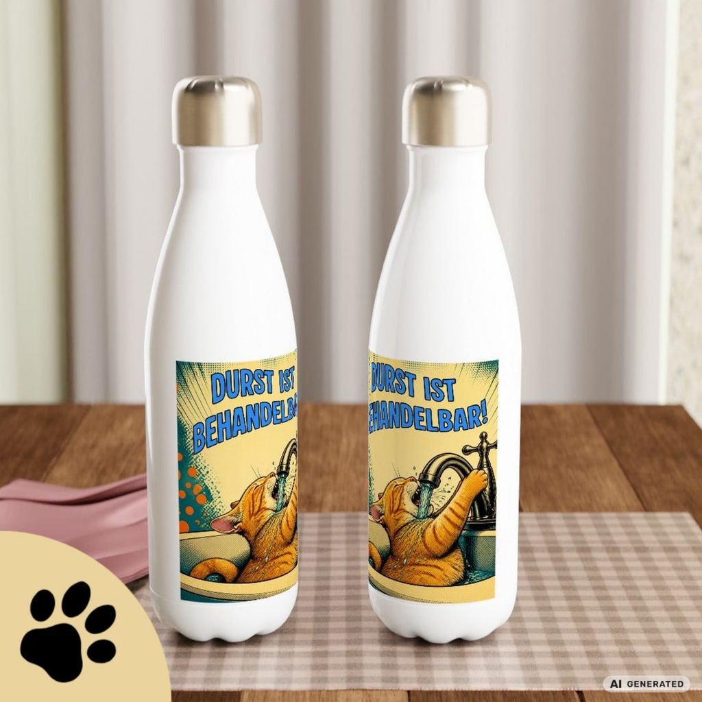 💧🐱 Katzen Trinkflasche "Durst ist behandelbar!" | Edelstahl Isolierflasche 500 ml | Lustiges Geschenk für Katzenfans - Sunbeamstore