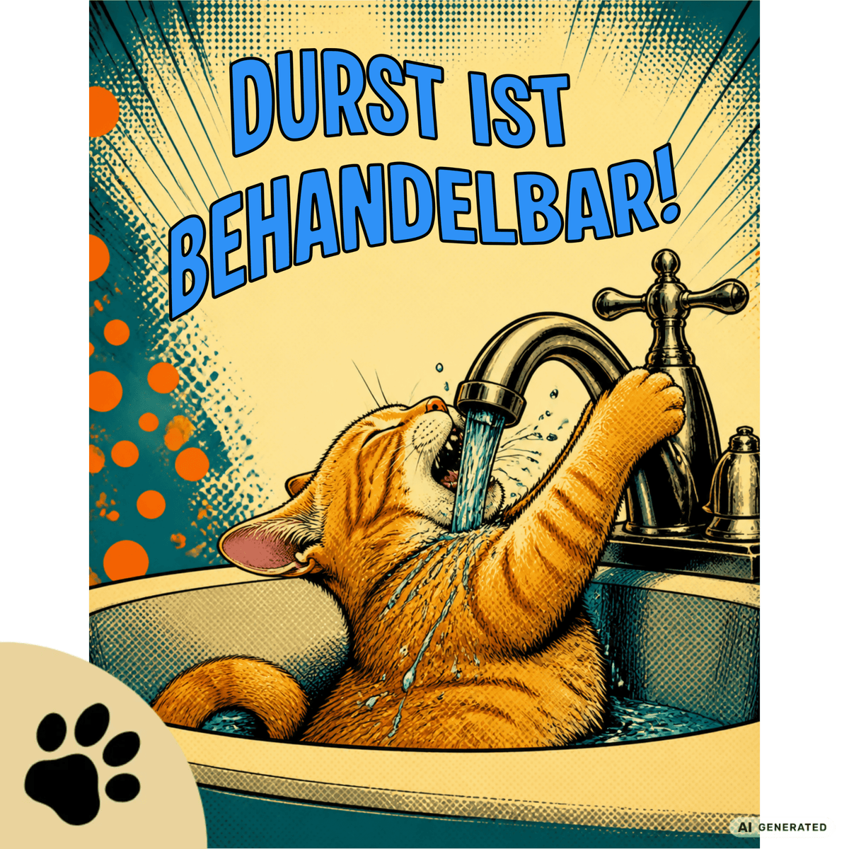 💧🐱 Katzen Trinkflasche "Durst ist behandelbar!" | Edelstahl Isolierflasche 500 ml | Lustiges Geschenk für Katzenfans - Sunbeamstore
