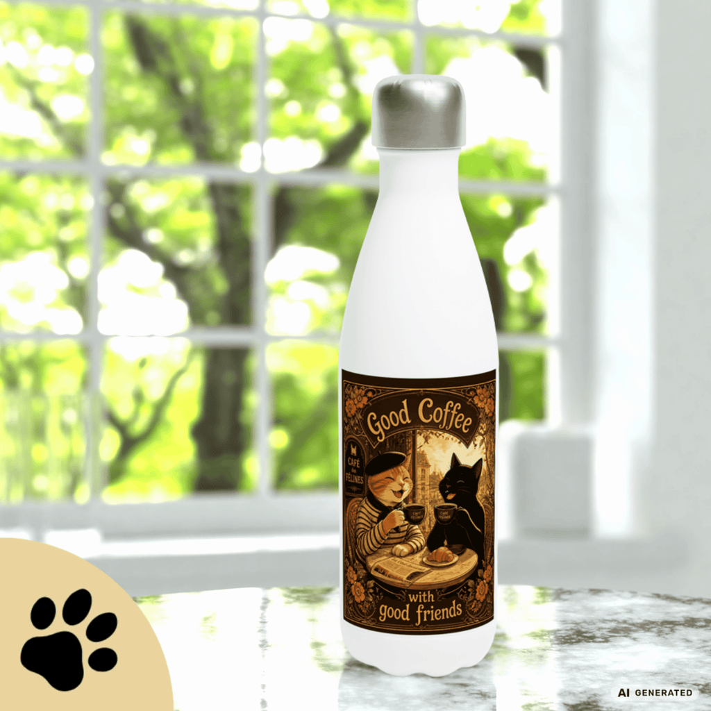 ☕🐱 Katzen Trinkflasche "Good Coffee with Good Friends" | Edelstahl Isolierflasche 500 ml | Geschenk für Kaffeeliebhaber & Katzenfans - Sunbeamstore