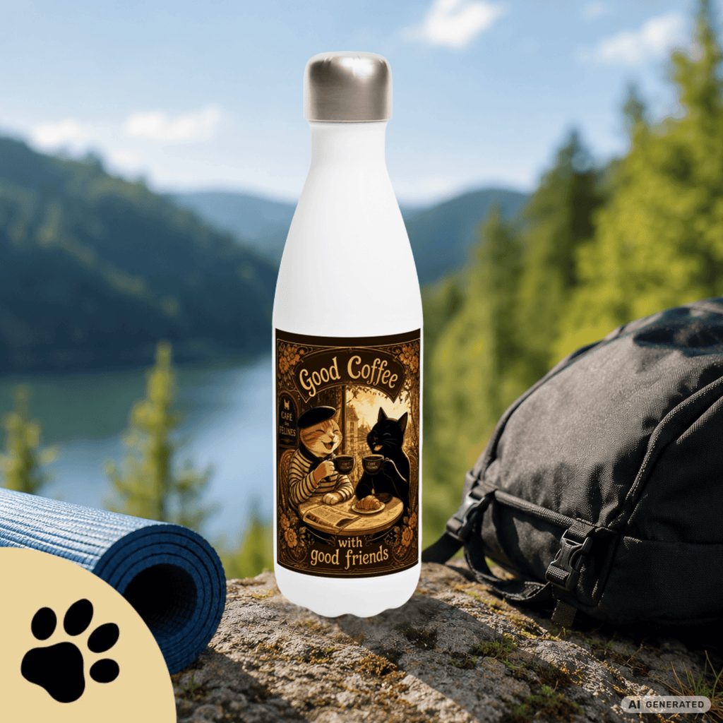 ☕🐱 Katzen Trinkflasche "Good Coffee with Good Friends" | Edelstahl Isolierflasche 500 ml | Geschenk für Kaffeeliebhaber & Katzenfans - Sunbeamstore