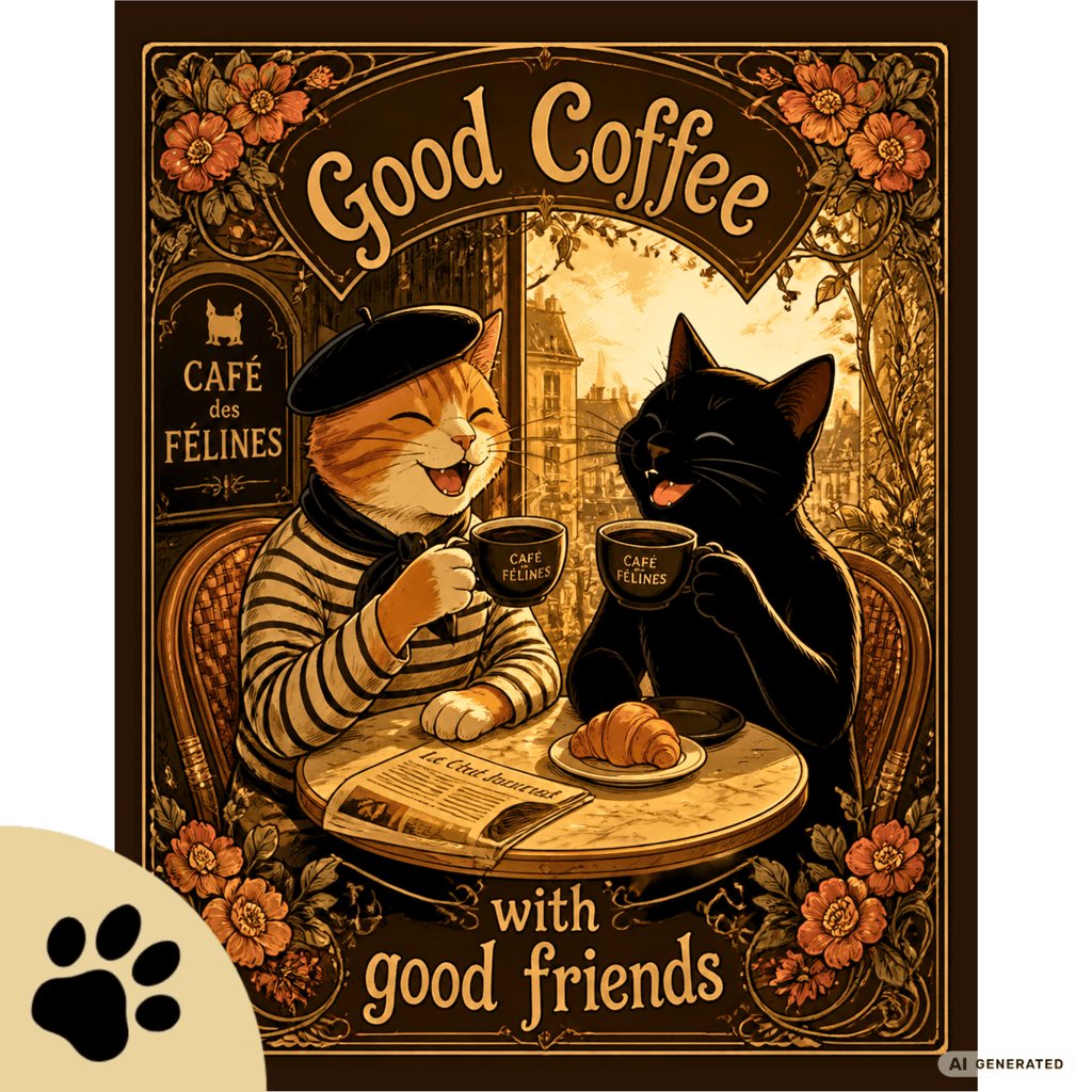 ☕🐱 Katzen Trinkflasche "Good Coffee with Good Friends" | Edelstahl Isolierflasche 500 ml | Geschenk für Kaffeeliebhaber & Katzenfans - Sunbeamstore