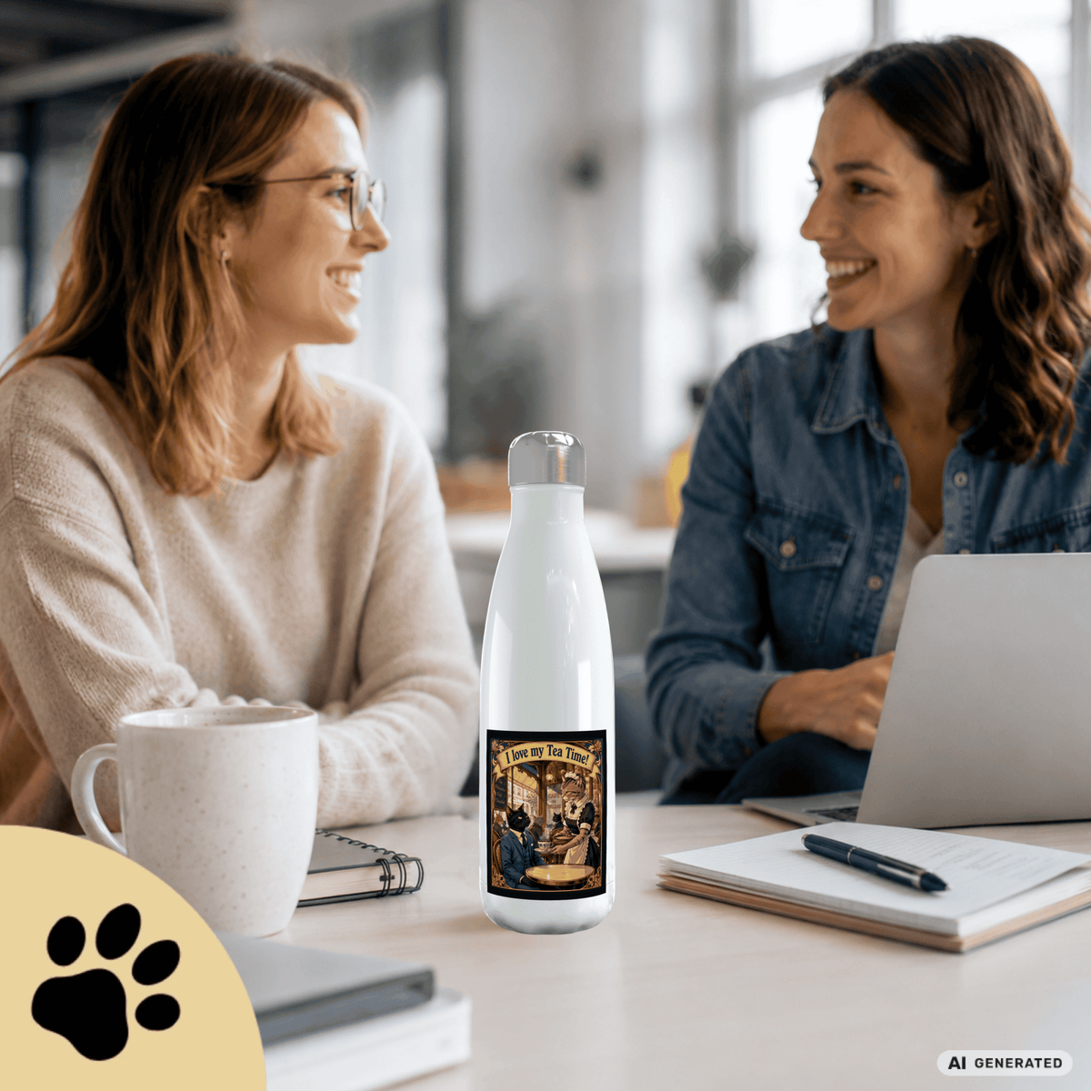 🫖🐱 Katzen Trinkflasche "I Love My Tea Time!" | Edelstahl Isolierflasche 500 ml | Vintage Café Design | Geschenk für Katzen- & Teeliebhaber - Sunbeamstore