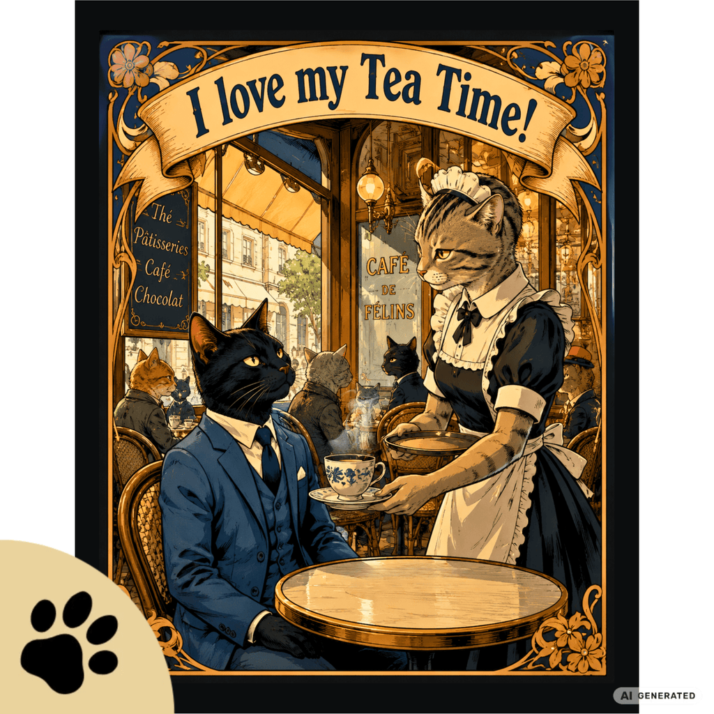 🫖🐱 Katzen Trinkflasche "I Love My Tea Time!" | Edelstahl Isolierflasche 500 ml | Vintage Café Design | Geschenk für Katzen- & Teeliebhaber - Sunbeamstore