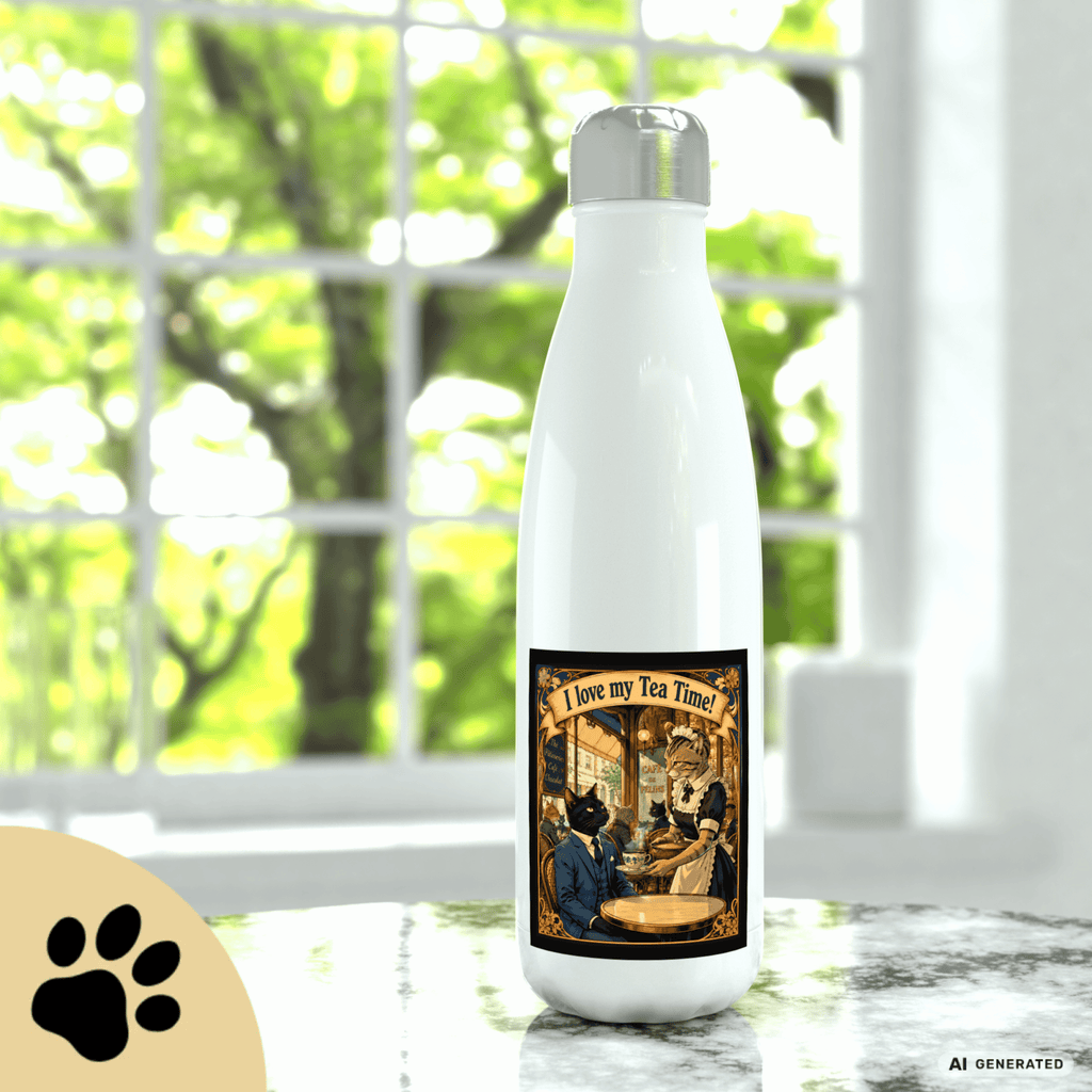 🫖🐱 Katzen Trinkflasche "I Love My Tea Time!" | Edelstahl Isolierflasche 500 ml | Vintage Café Design | Geschenk für Katzen- & Teeliebhaber - Sunbeamstore