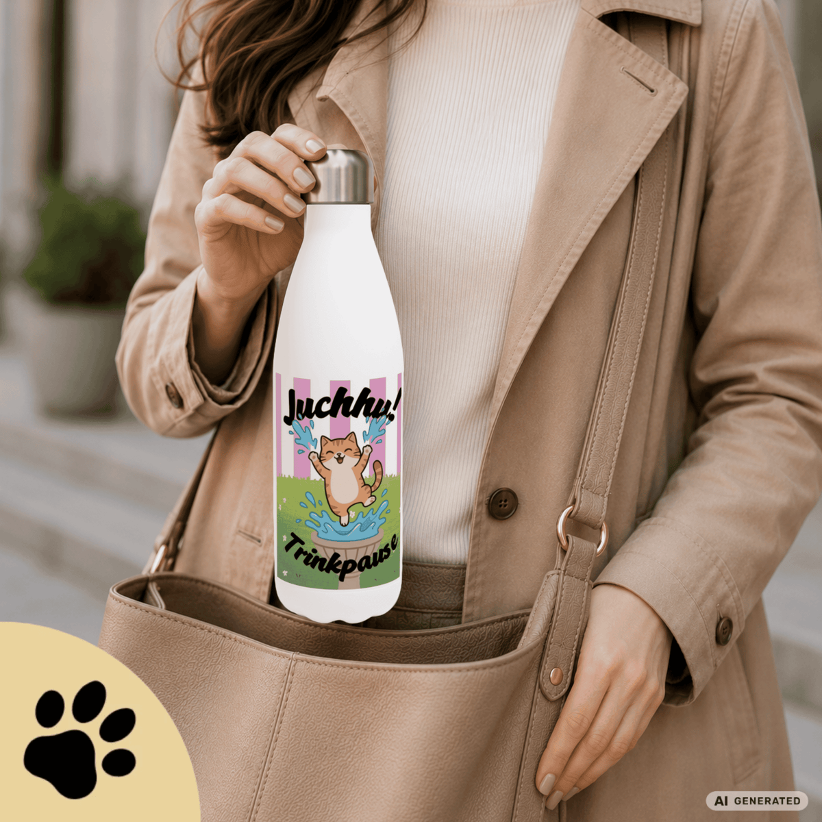 Katzen Trinkflasche "Juchhu! Trinkpause!" | Isolierflasche 500 ml | Lustiges Geschenk für Katzenliebhaber - Sunbeamstore