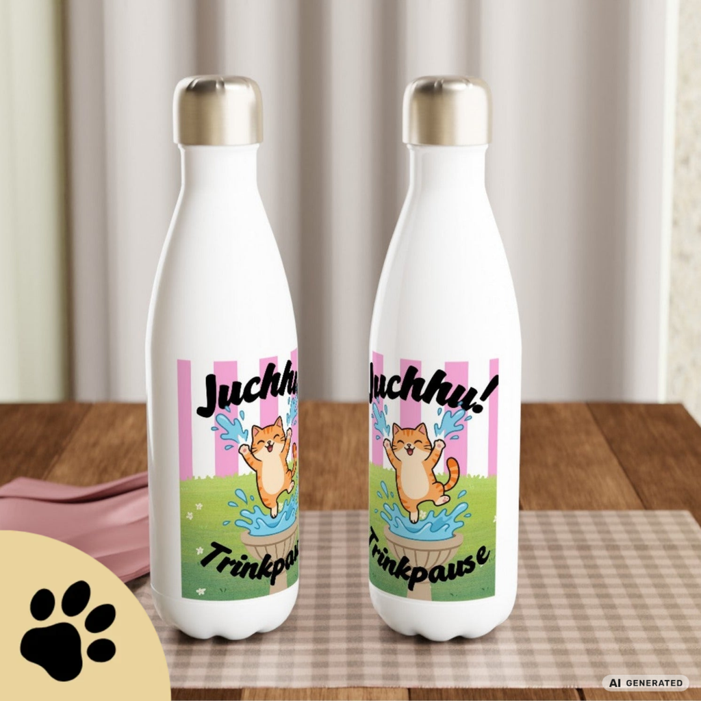 Katzen Trinkflasche "Juchhu! Trinkpause!" | Isolierflasche 500 ml | Lustiges Geschenk für Katzenliebhaber - Sunbeamstore