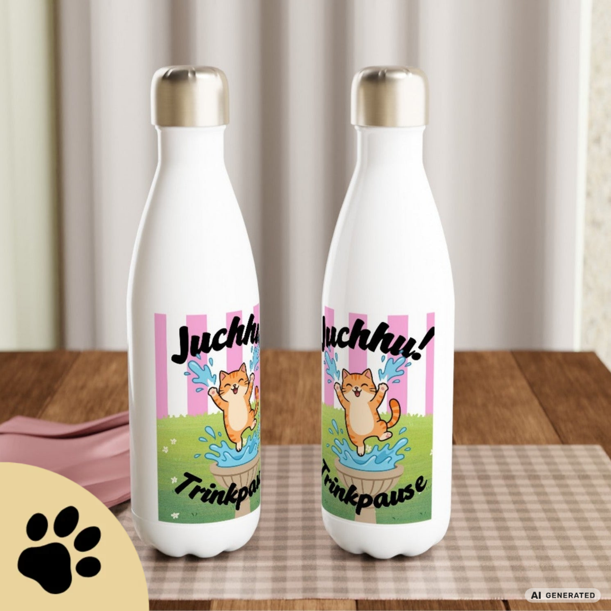 Katzen Trinkflasche "Juchhu! Trinkpause!" | Isolierflasche 500 ml | Lustiges Geschenk für Katzenliebhaber - Sunbeamstore