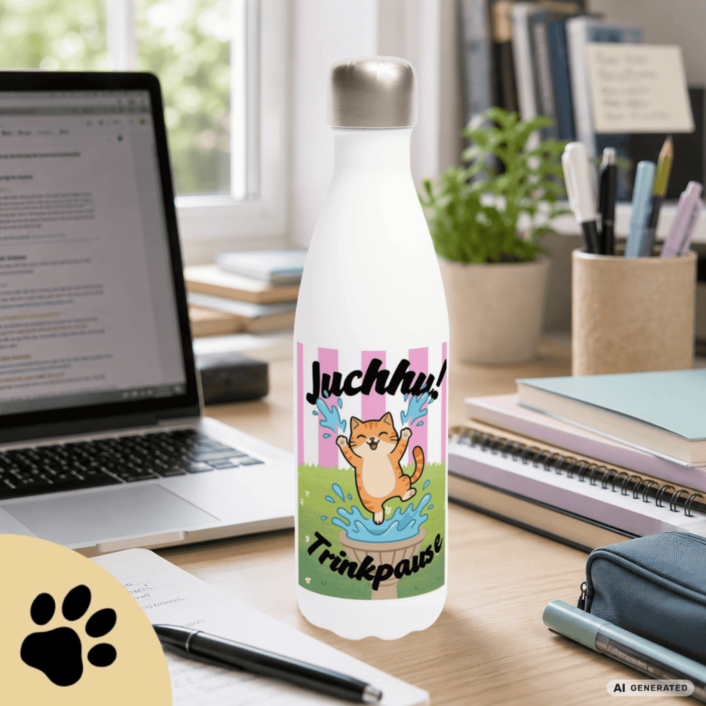 Katzen Trinkflasche "Juchhu! Trinkpause!" | Isolierflasche 500 ml | Lustiges Geschenk für Katzenliebhaber - Sunbeamstore