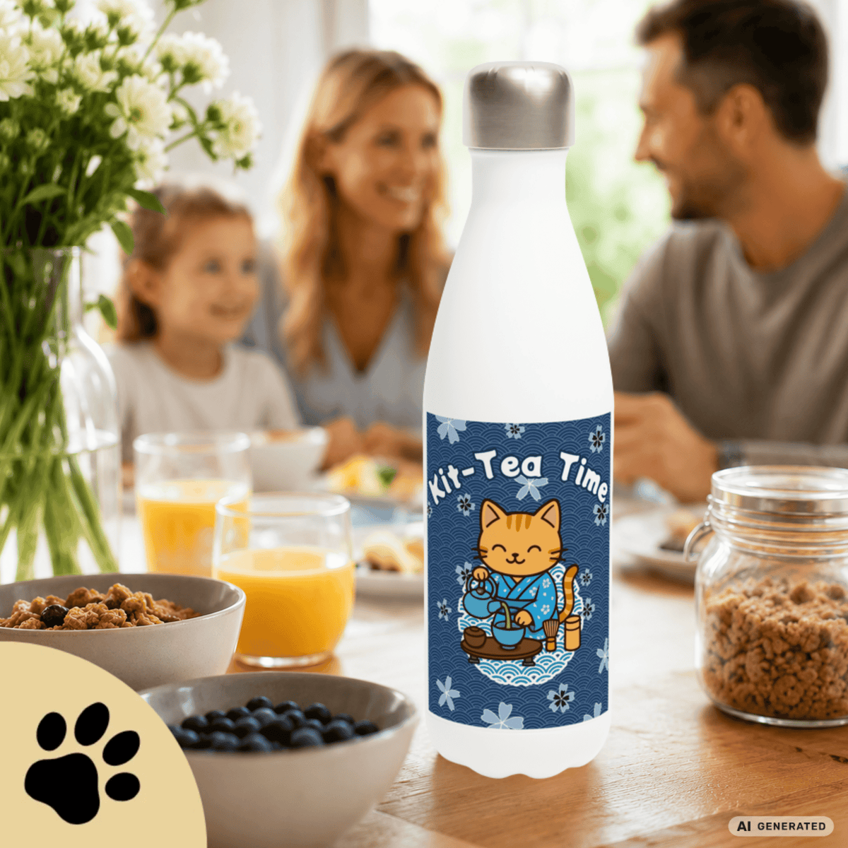 🍵🐱 Katzen Trinkflasche "Kit-Tea Time" | Isolierflasche 500 ml | Geschenk für Katzenliebhaber - Sunbeamstore
