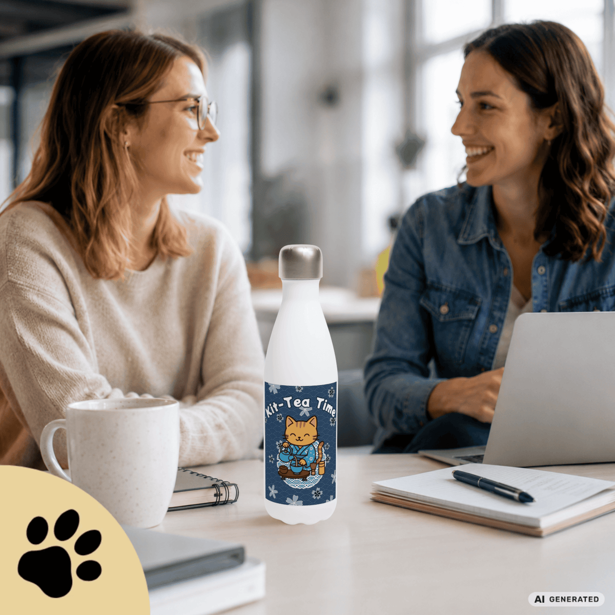 🍵🐱 Katzen Trinkflasche "Kit-Tea Time" | Isolierflasche 500 ml | Geschenk für Katzenliebhaber - Sunbeamstore