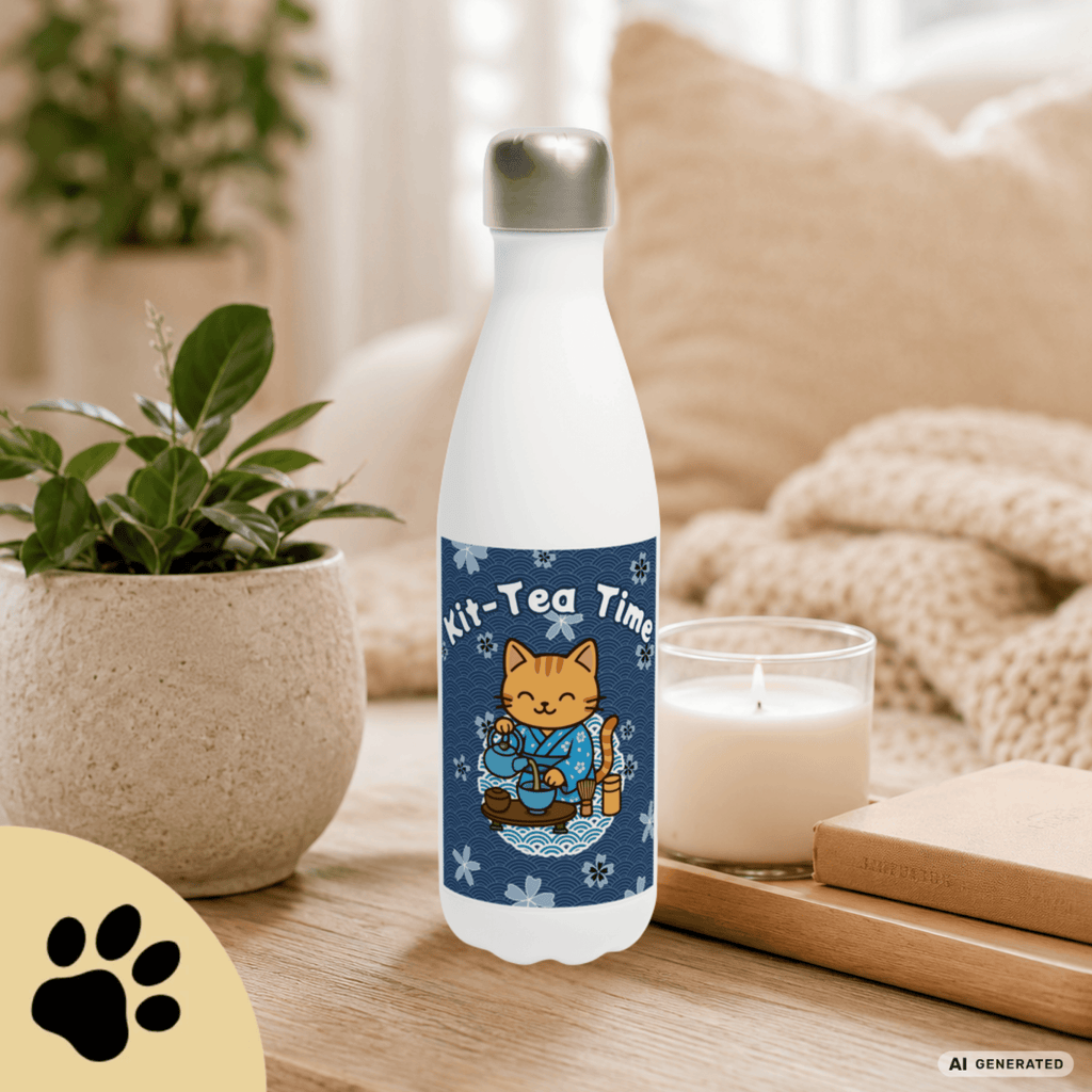 🍵🐱 Katzen Trinkflasche "Kit-Tea Time" | Isolierflasche 500 ml | Geschenk für Katzenliebhaber - Sunbeamstore