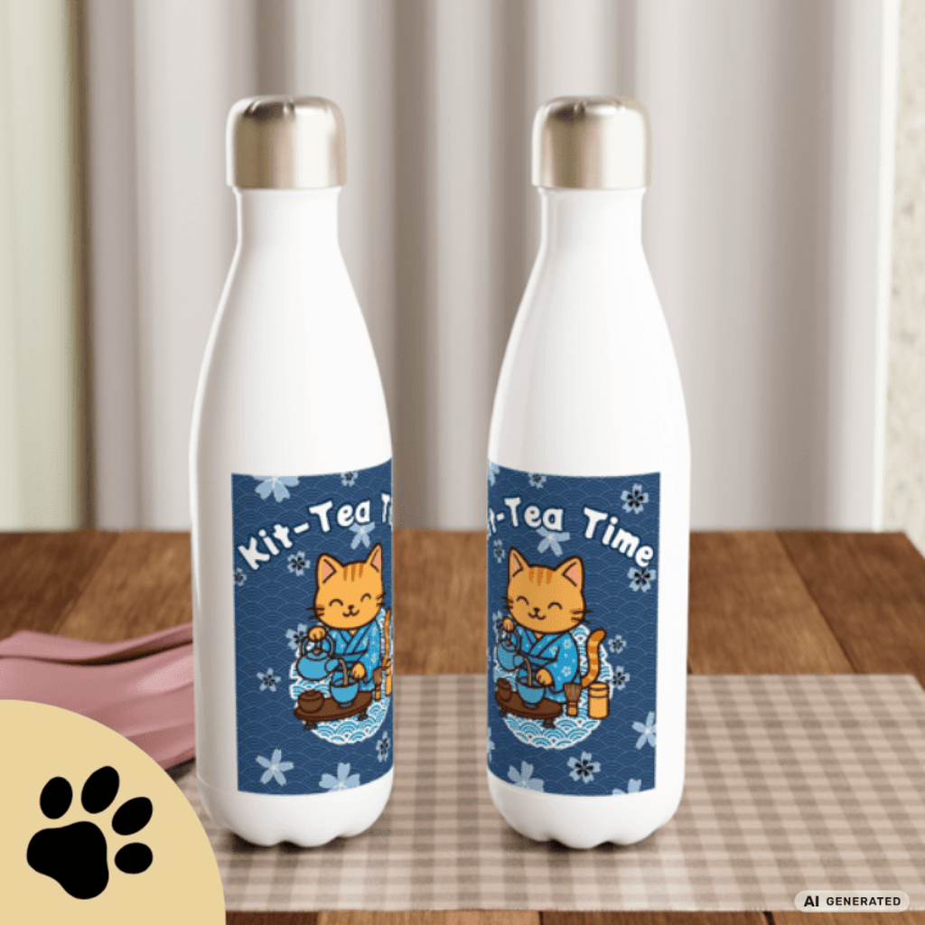 🍵🐱 Katzen Trinkflasche "Kit-Tea Time" | Isolierflasche 500 ml | Geschenk für Katzenliebhaber - Sunbeamstore