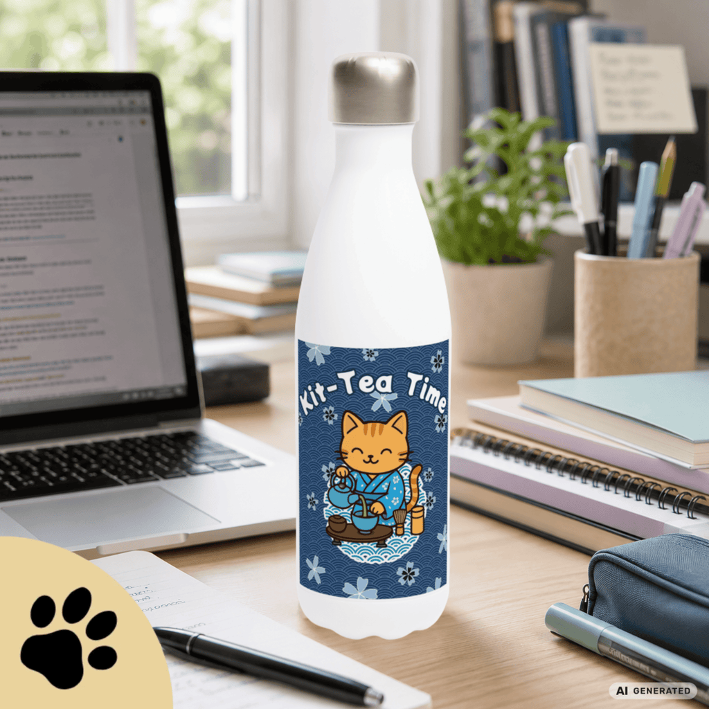 🍵🐱 Katzen Trinkflasche "Kit-Tea Time" | Isolierflasche 500 ml | Geschenk für Katzenliebhaber - Sunbeamstore