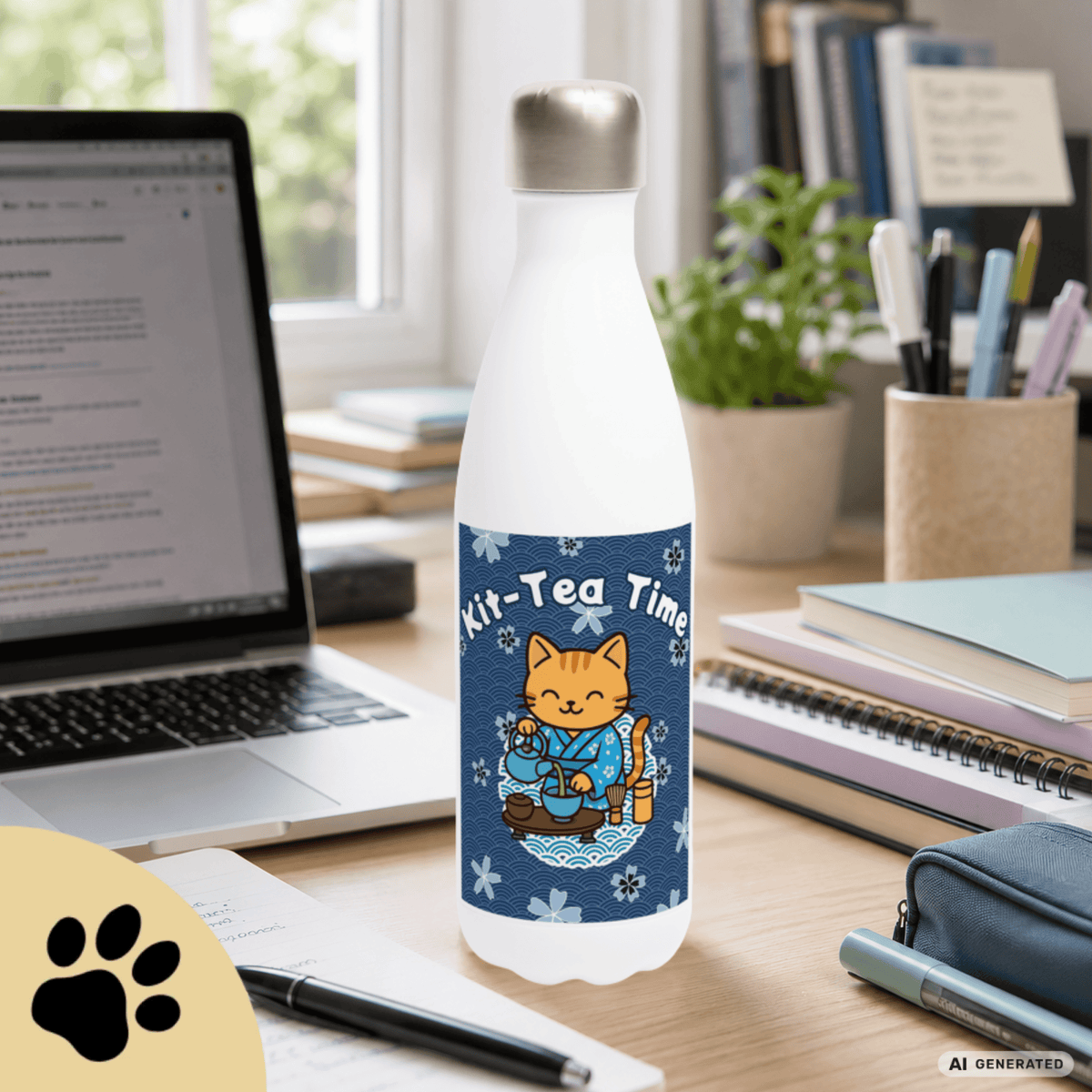 🍵🐱 Katzen Trinkflasche "Kit-Tea Time" | Isolierflasche 500 ml | Geschenk für Katzenliebhaber - Sunbeamstore