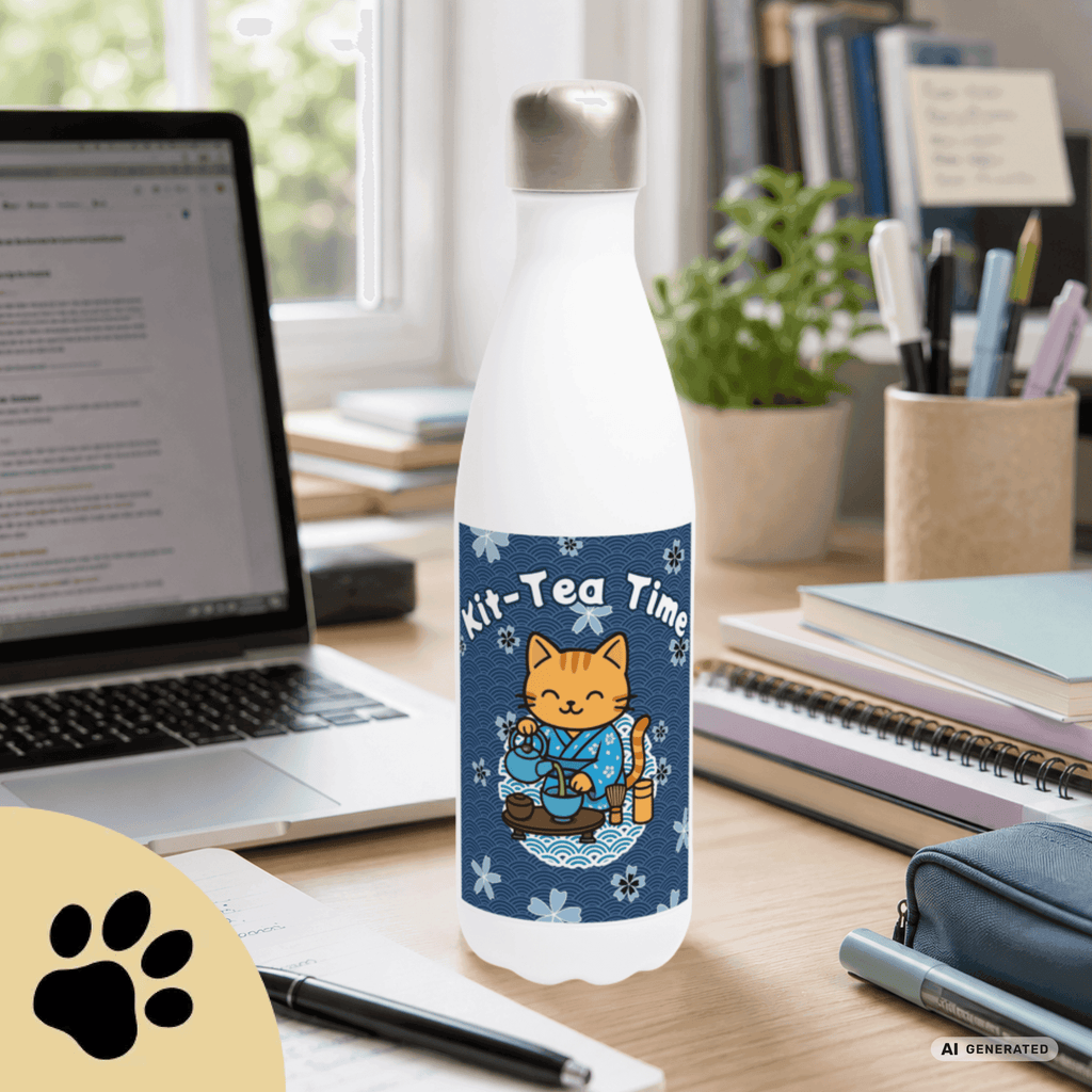🍵🐱 Katzen Trinkflasche "Kit-Tea Time" | Isolierflasche 500 ml | Geschenk für Katzenliebhaber - Sunbeamstore
