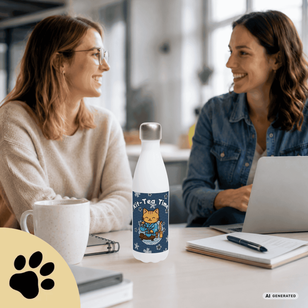 🍵🐱 Katzen Trinkflasche "Kit-Tea Time" | Isolierflasche 500 ml | Geschenk für Katzenliebhaber - Sunbeamstore