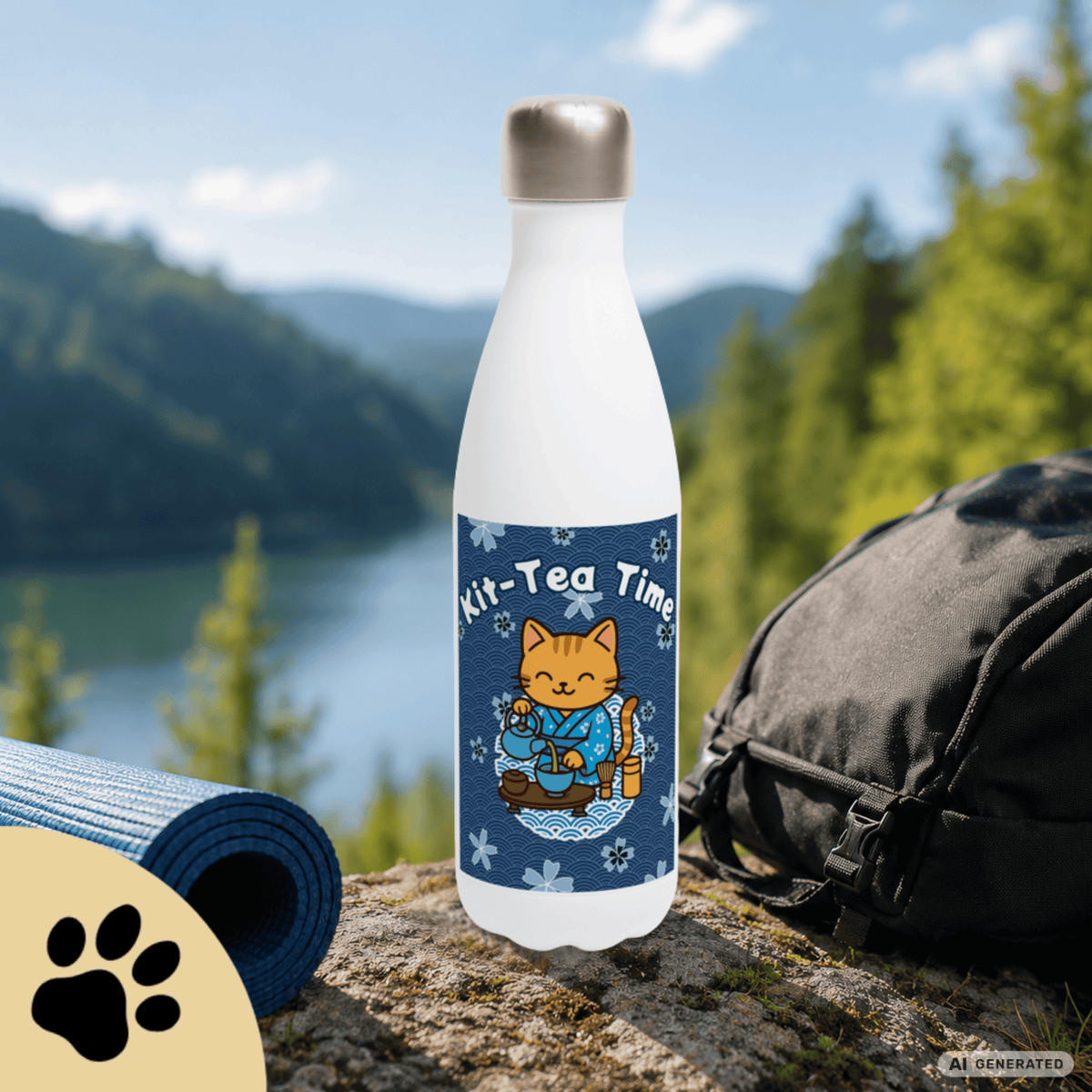 🍵🐱 Katzen Trinkflasche "Kit-Tea Time" | Isolierflasche 500 ml | Geschenk für Katzenliebhaber - Sunbeamstore