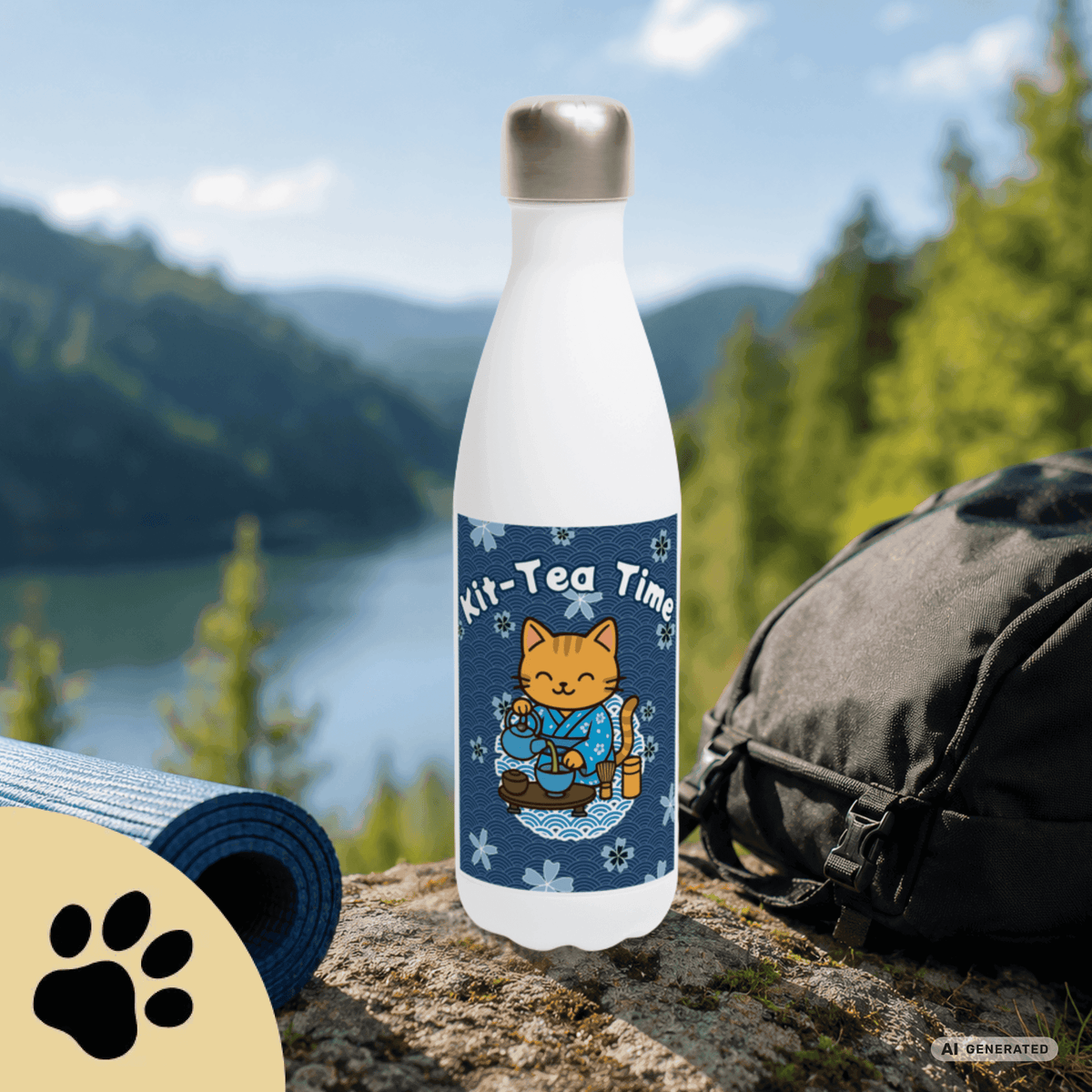 🍵🐱 Katzen Trinkflasche "Kit-Tea Time" | Isolierflasche 500 ml | Geschenk für Katzenliebhaber - Sunbeamstore