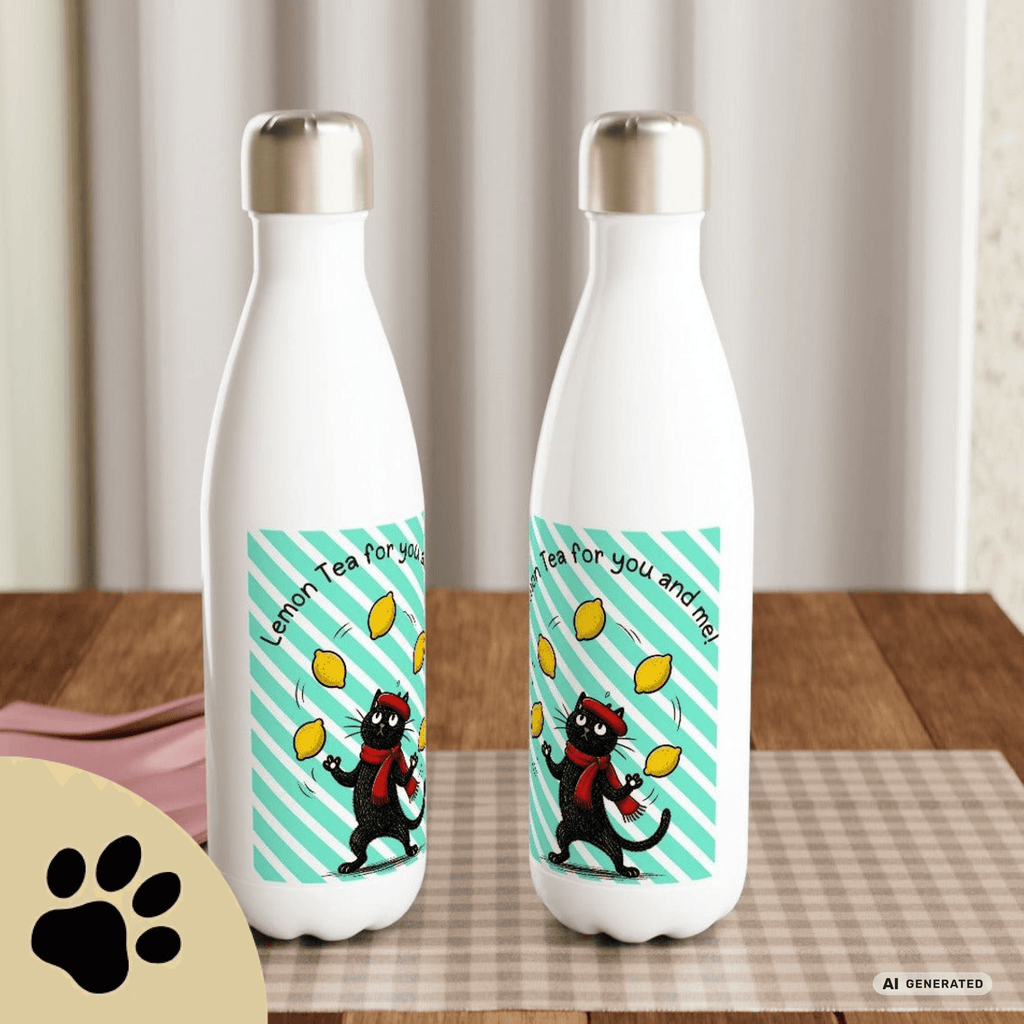 🍋🐱 Katzen Trinkflasche "Lemon Tea for You and Me!" | Isolierflasche 500 ml | Edelstahl Wasserflasche für Katzenfans - Sunbeamstore