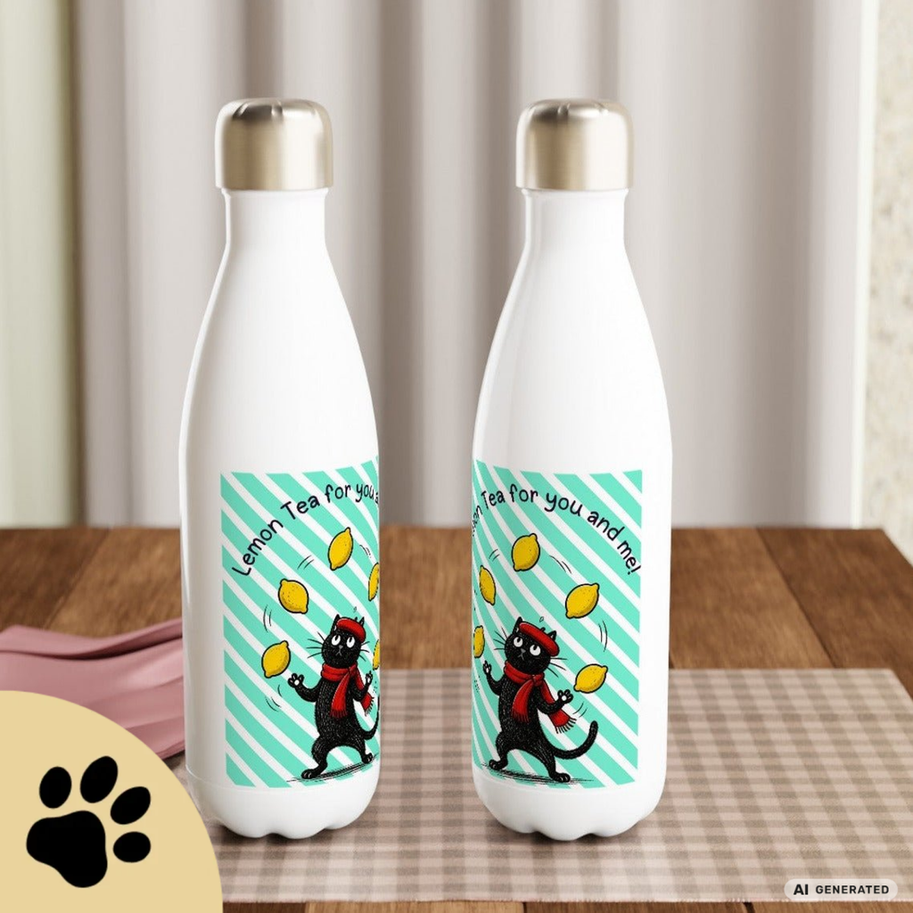 🍋🐱 Katzen Trinkflasche "Lemon Tea for You and Me!" | Isolierflasche 500 ml | Edelstahl Wasserflasche für Katzenfans - Sunbeamstore