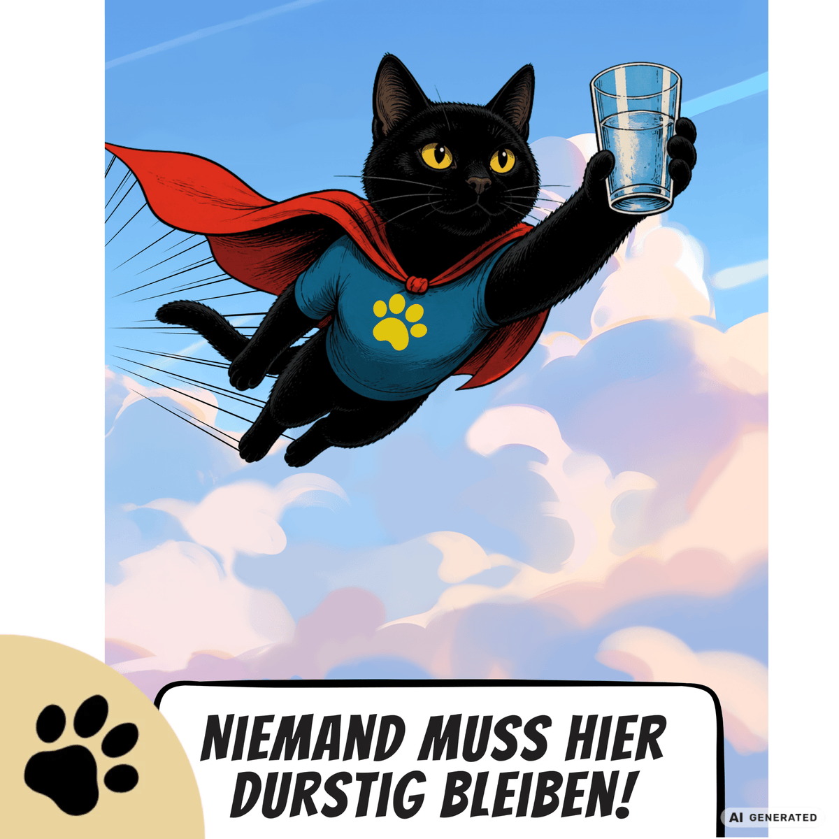 🦸🐱 Katzen Trinkflasche "Niemand muss hier durstig bleiben!" | Edelstahl Isolierflasche 500 ml | Geschenk für Katzenfans - Sunbeamstore