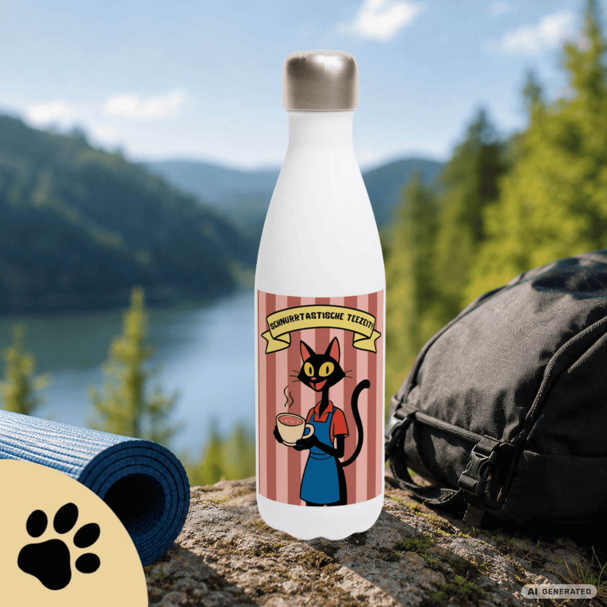 🐱☕ Katzen Trinkflasche "Schnurrtastische Teezeit" | Isolierflasche 500 ml | Geschenk für Katzenliebhaber - Sunbeamstore