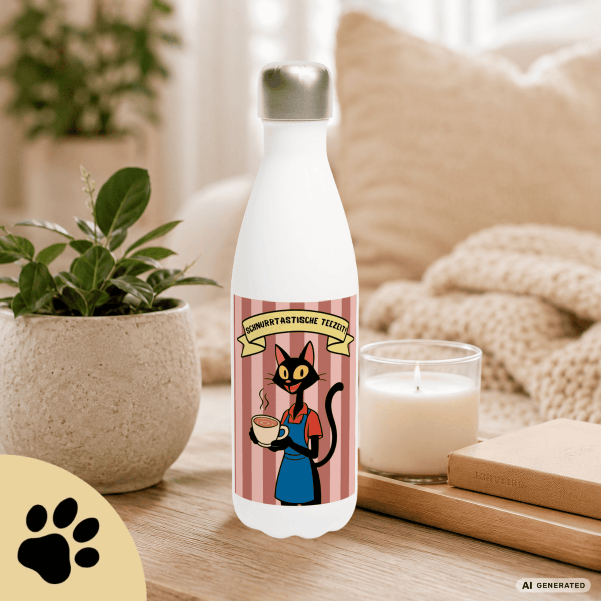 🐱☕ Katzen Trinkflasche "Schnurrtastische Teezeit" | Isolierflasche 500 ml | Geschenk für Katzenliebhaber - Sunbeamstore
