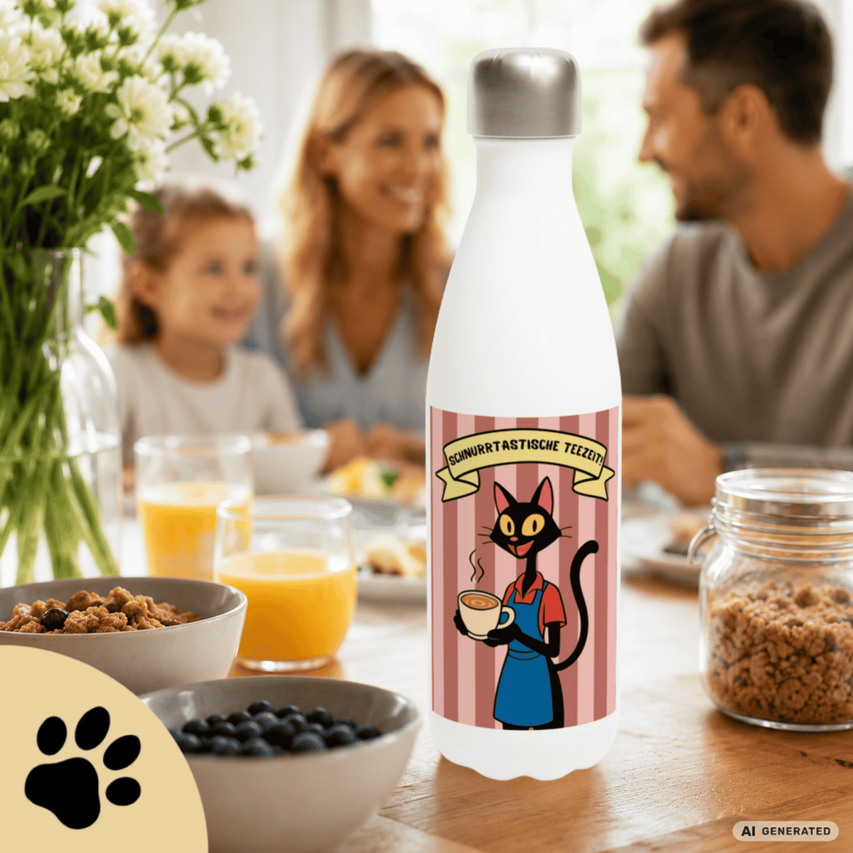🐱☕ Katzen Trinkflasche "Schnurrtastische Teezeit" | Isolierflasche 500 ml | Geschenk für Katzenliebhaber - Sunbeamstore