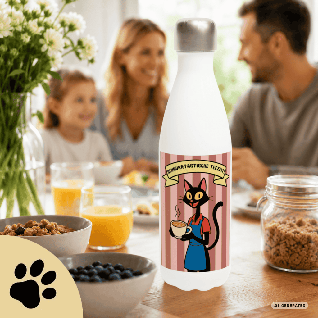 🐱☕ Katzen Trinkflasche "Schnurrtastische Teezeit" | Isolierflasche 500 ml | Geschenk für Katzenliebhaber - Sunbeamstore