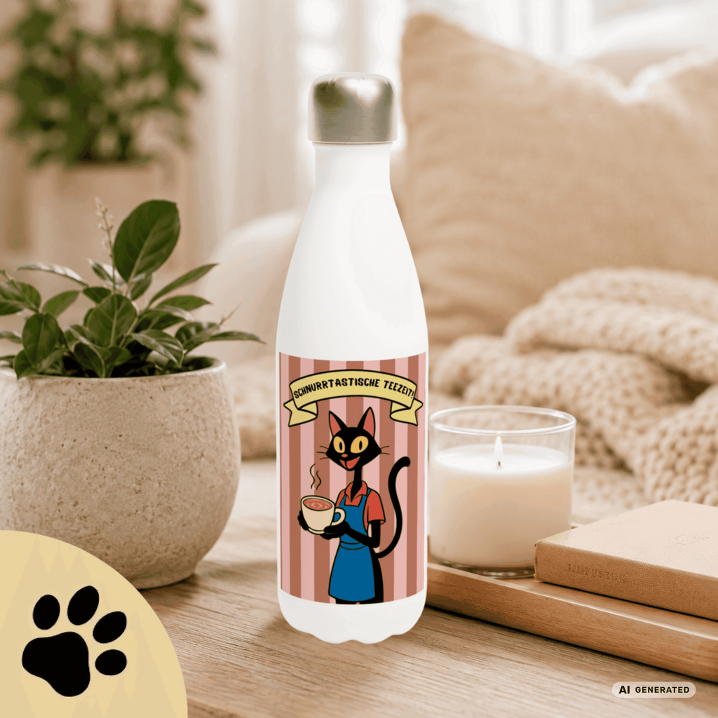 🐱☕ Katzen Trinkflasche "Schnurrtastische Teezeit" | Isolierflasche 500 ml | Geschenk für Katzenliebhaber - Sunbeamstore