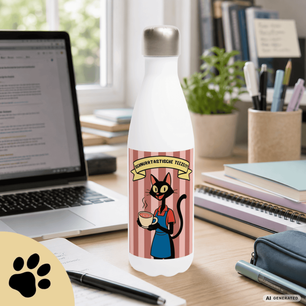🐱☕ Katzen Trinkflasche "Schnurrtastische Teezeit" | Isolierflasche 500 ml | Geschenk für Katzenliebhaber - Sunbeamstore