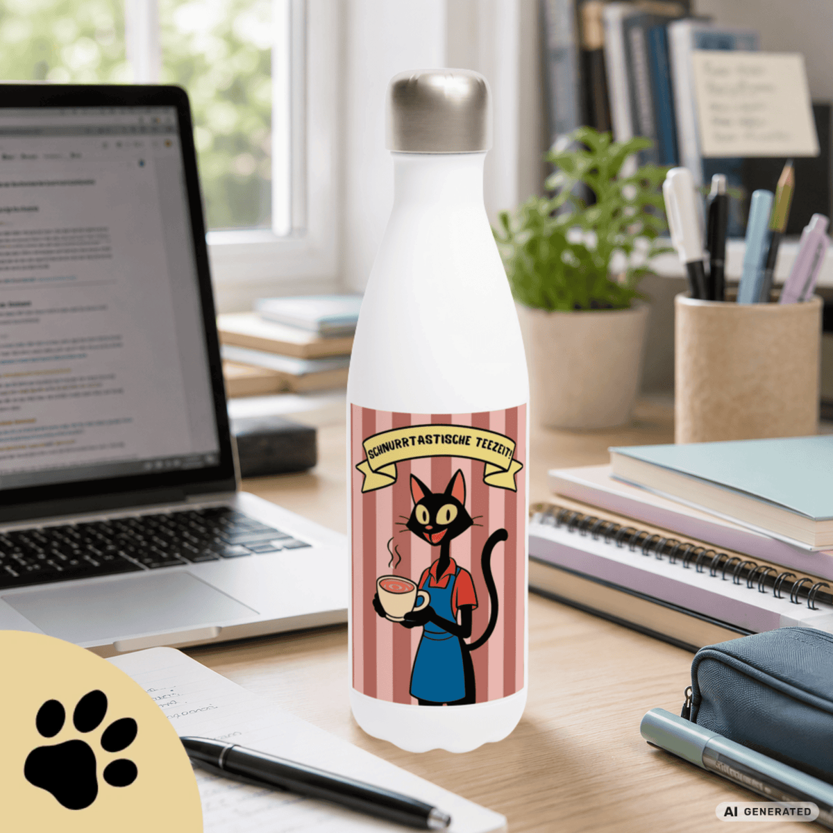 🐱☕ Katzen Trinkflasche "Schnurrtastische Teezeit" | Isolierflasche 500 ml | Geschenk für Katzenliebhaber - Sunbeamstore