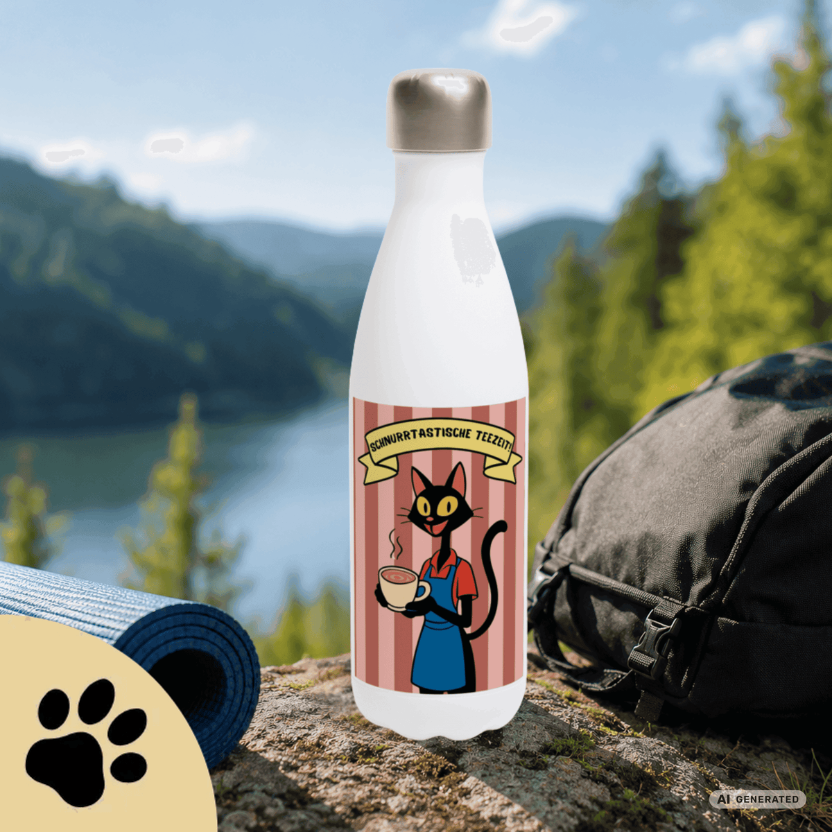 🐱☕ Katzen Trinkflasche "Schnurrtastische Teezeit" | Isolierflasche 500 ml | Geschenk für Katzenliebhaber - Sunbeamstore